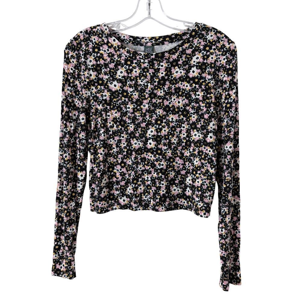 Wild Fable Women's T-Shirt Size L Floral Print Long Sleeve Ribbed Knit Crew Neck - Picture 2 of 6